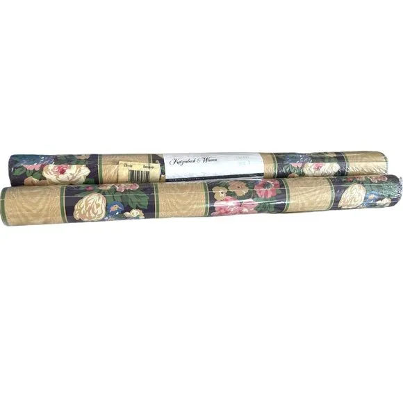 Vtg Katzenbach & Warren Double Roll Wallpaper Striped Floral 